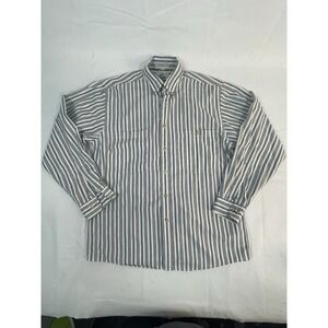 417 Van Heusen Button Down Shirt Men's Medium Long Sleeve Blue Green Stripe